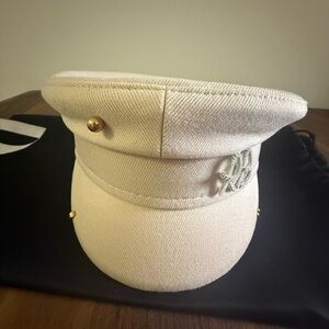 Cream Military Style Cap with Gold Accents